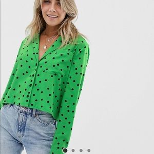 Polka dot cropped button down